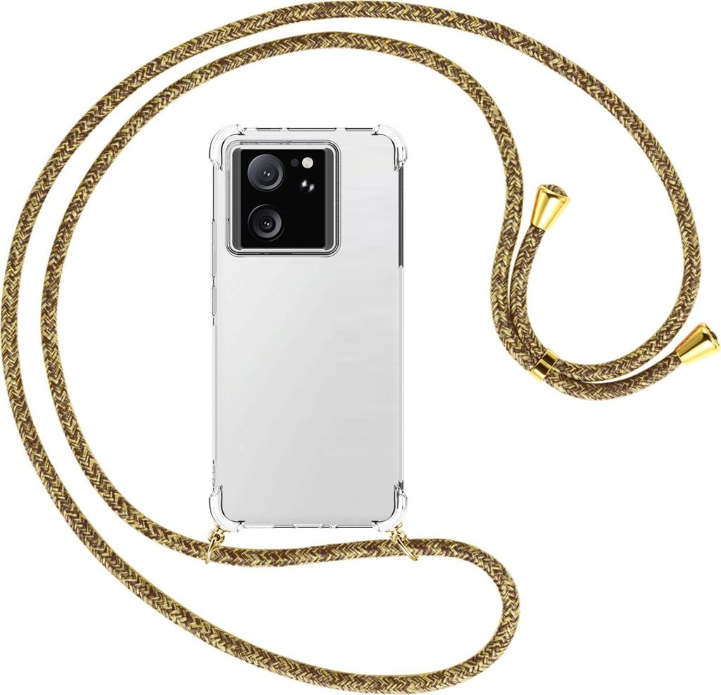 Handykette Backcover-Schutzhülle mit Band (Metall goldfarben) für Xiaomi 13T Pro (6.73'') - braun+beige