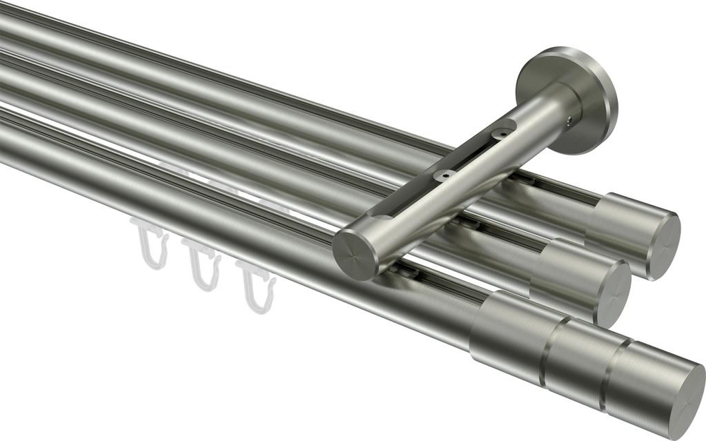Interdeco Innenlaufstange / Gardinenstange mit Innenlauf Edelstahl-Optik, Typ Siteno Elanto (Rillenzylinder), 20 mm Ø 3-läufig, 600 cm