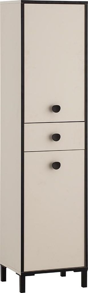 Badezimmer Hochschrank 40 cm breit in Beige mit Mattschwarz, 2 Türen & 1 Schublade - ELMIRA-80