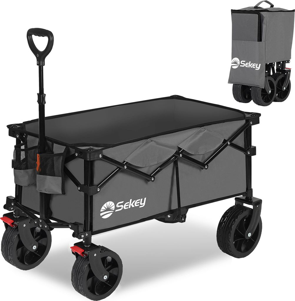 Sekey 150 KG Bollerwagen Faltbar Handwagen mit Bremsen und breiten Reifen, Anthrazit