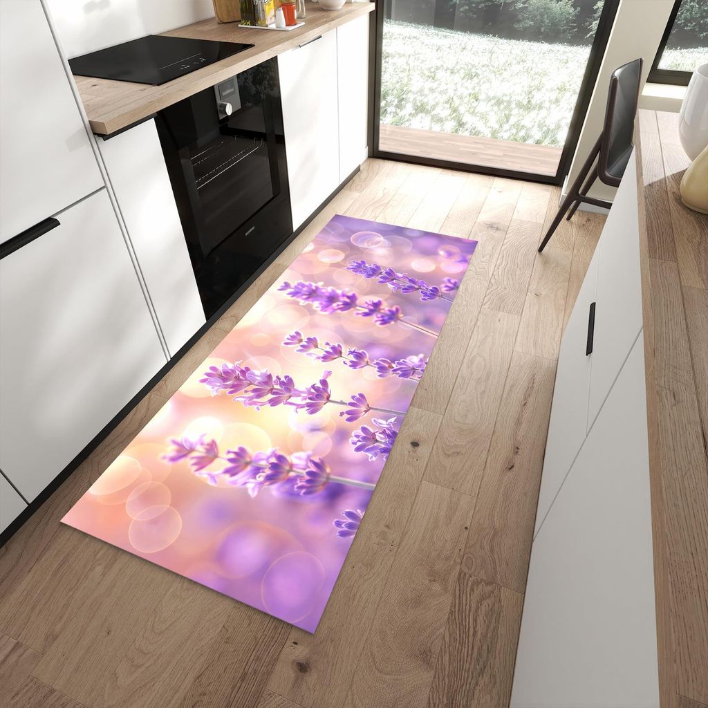 Küchenteppich 80x200cm rutschfest & abwischbar PVC Läufer - Lavendelblütenfeld