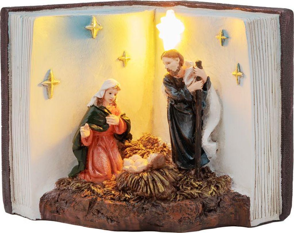 Dekoration MagicHome Weihnachten, Krippe im Buch, LED, Innenbereich, 13,5x8x9,5 cm