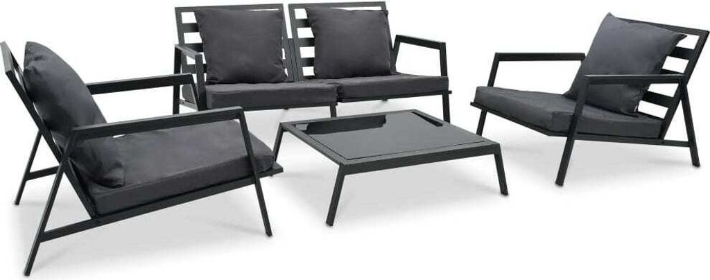 4-tlg. Outdoor-Lounge-Set mit Kissen Aluminium Dunkelgrau