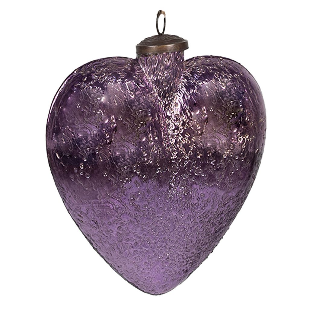 Clayre & Eef Weihnachtskugel Herz 16 cm Violett Glas