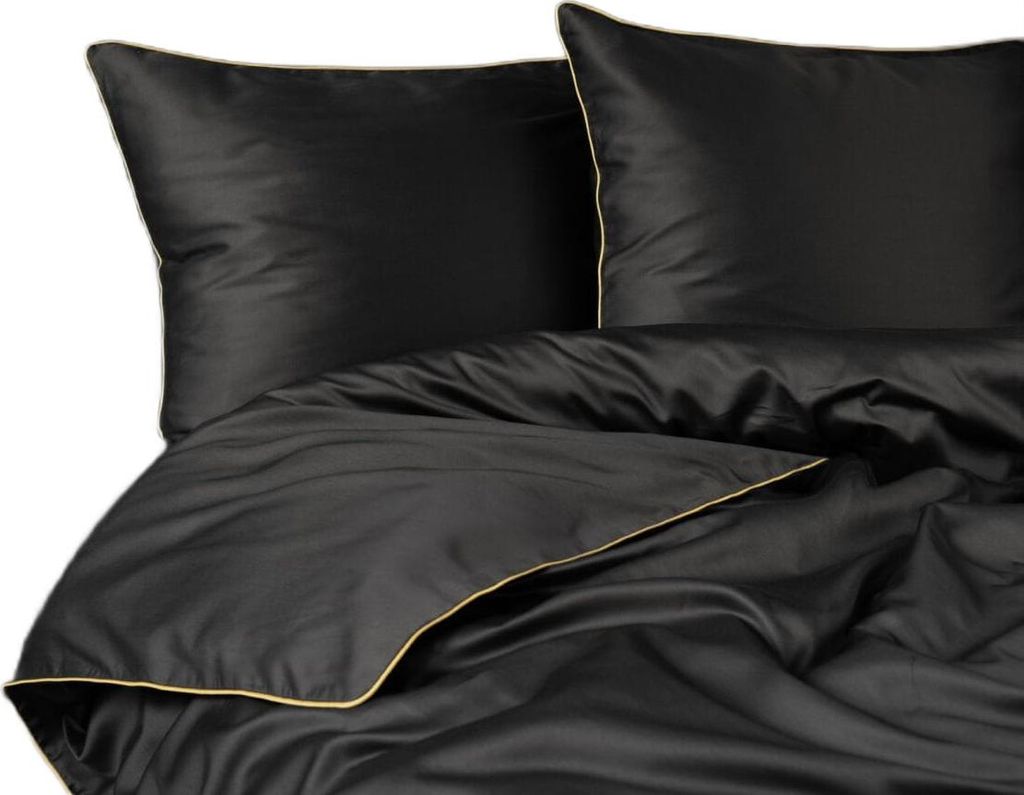 Reine Baumwolle Makosatin Bettwäsche Set 160x200 Schwarz Produktbild 