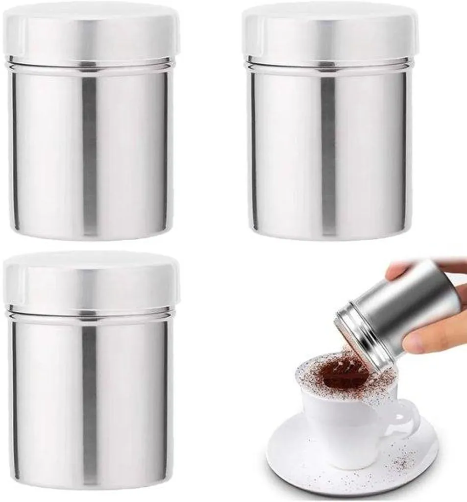 Set de 3 shakers inox multi-usages pour cappuccino et décors pâtissiers