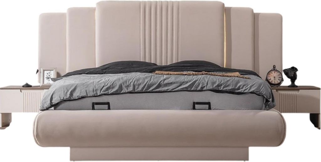 Polsterbett Santo Holzwerkstoff Stoffbezug Creme Beige Taupe, Liegefläche:160x200