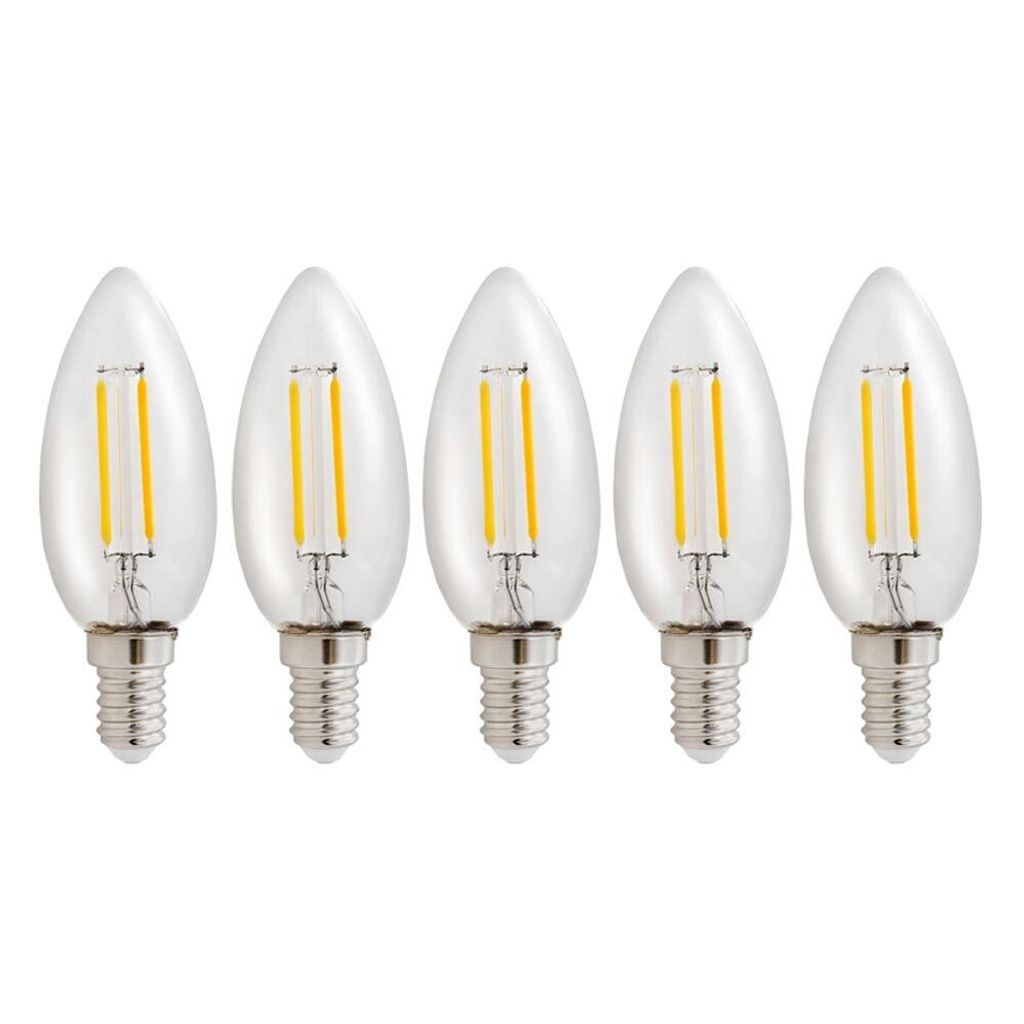 5er Pack LED Leuchtmittel in Kerzenform klar mit E14 Sockel, 1 Watt 110 Lumen Warmweiß 2700K