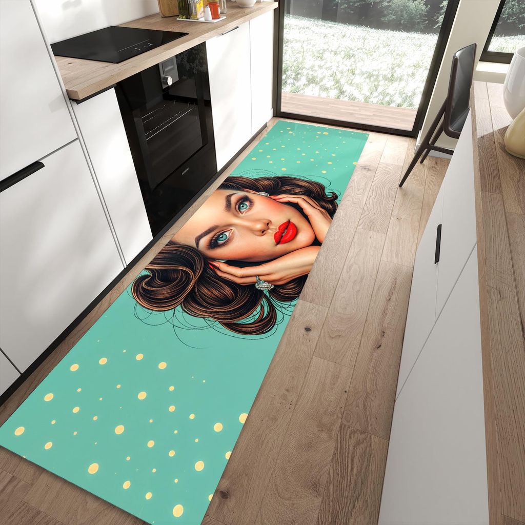 Küchenteppich 80x300cm rutschfest & abwischbar PVC Läufer - Retro Schönheit