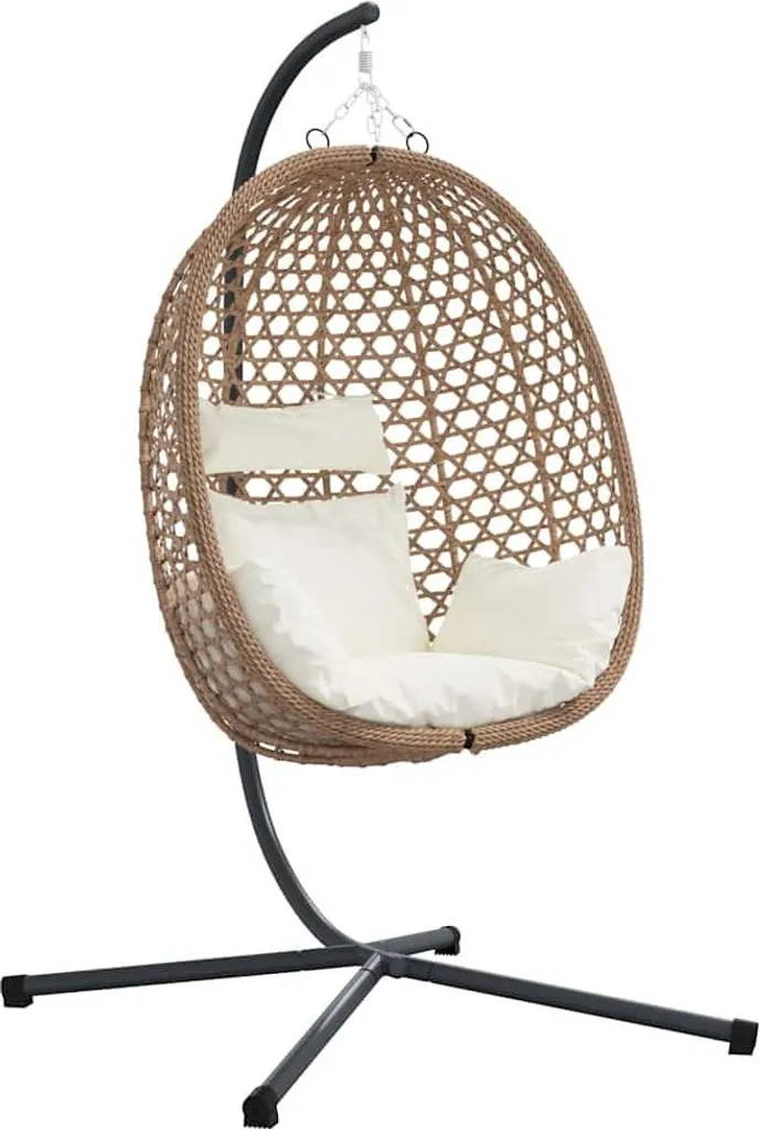 Fauteuil suspendu de jardin en rotin synthétique crème avec support