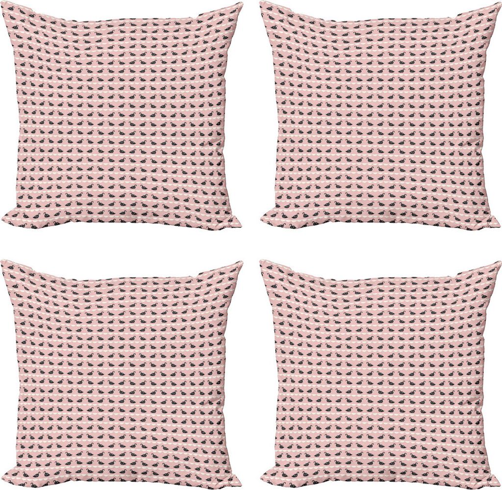 ABAKUHAUS Swans Kissenbezug Set (4 Stück), Floral Birds Scallop Stripes, Moderner Doppelseitiger Digitaldruck, 60 cm x 60 cm, Blush und Koksgraue
