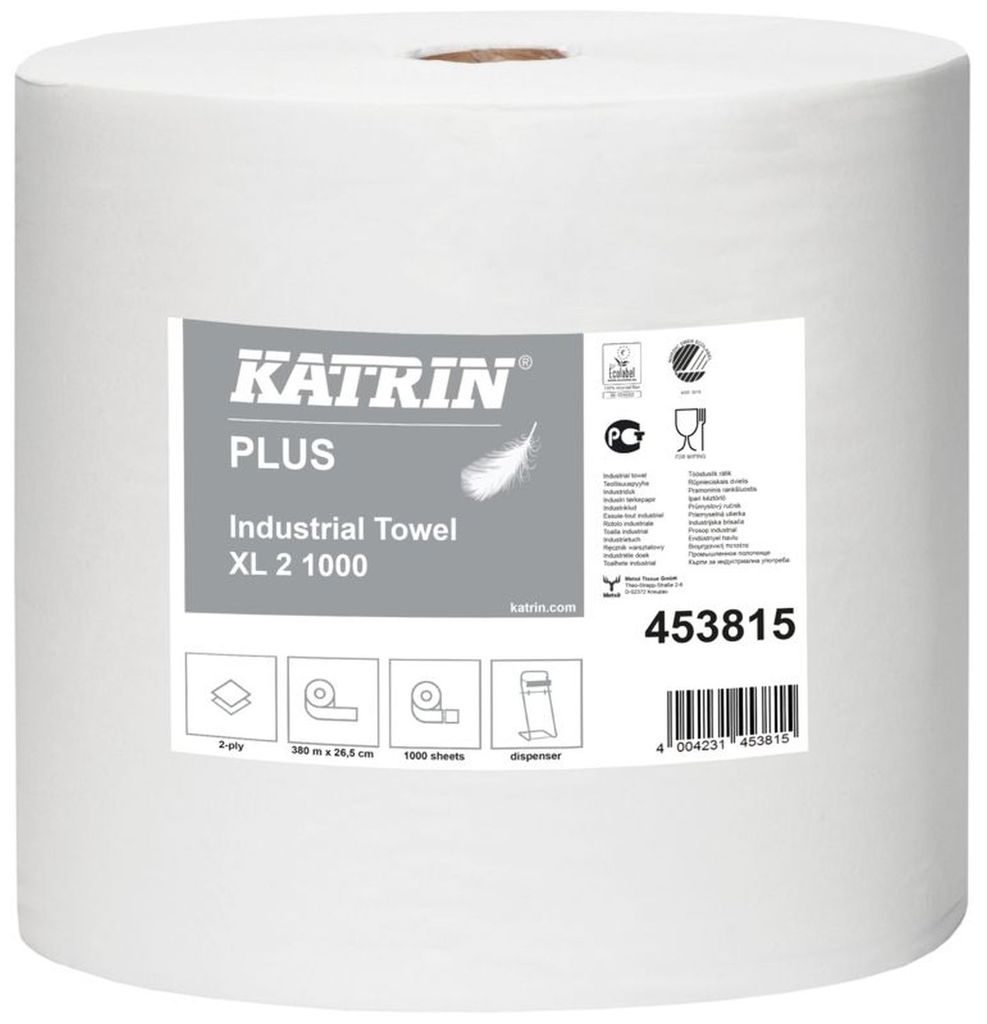 KATRIN 453815 Wischtuch Plus Industrial XL weiß, 2-lagig, 1000 Blatt