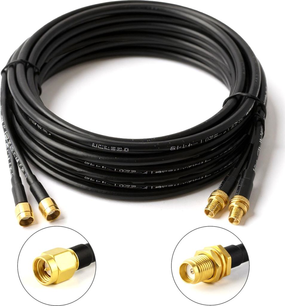 10m RG58 Kabel Twin Verlängerungskabel für LTE / 5G / 4G / WiFi / W-LAN Antennen hoch flexibel und verlustarm 50 Ohm Koaxialkabel mit SMA Anschlu...