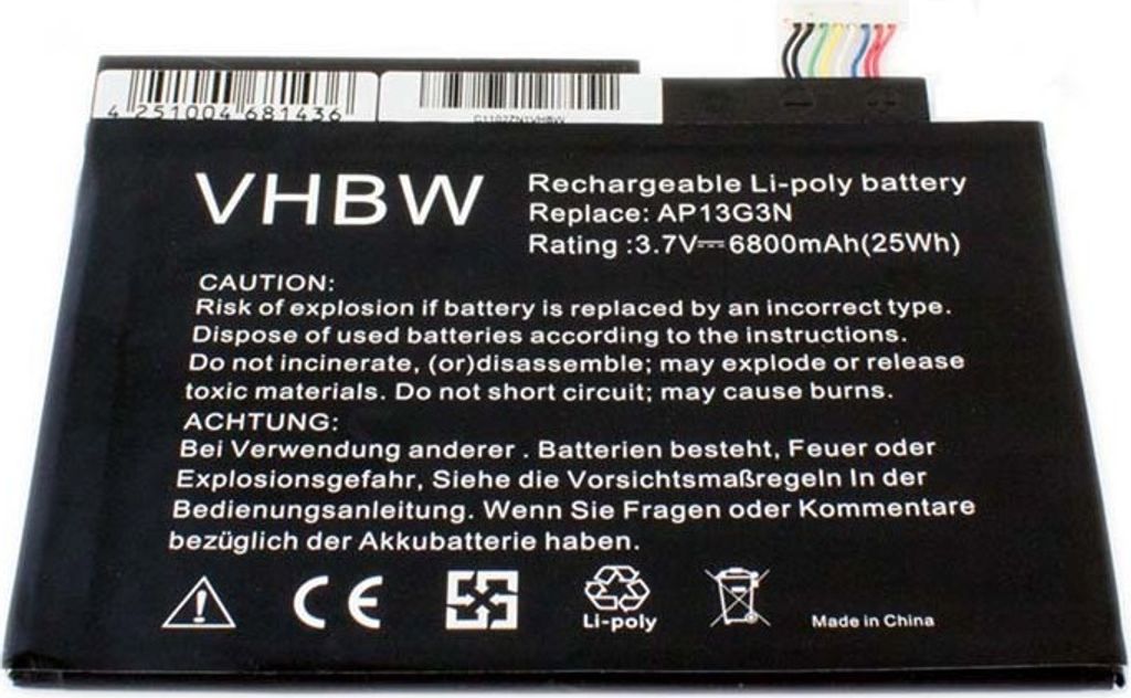 vhbw Akku kompatibel mit Acer Iconia Tab W3-810, ZEIV4, W3 Notebook (6800 mAh, 3,7 V, Li-Polymer)