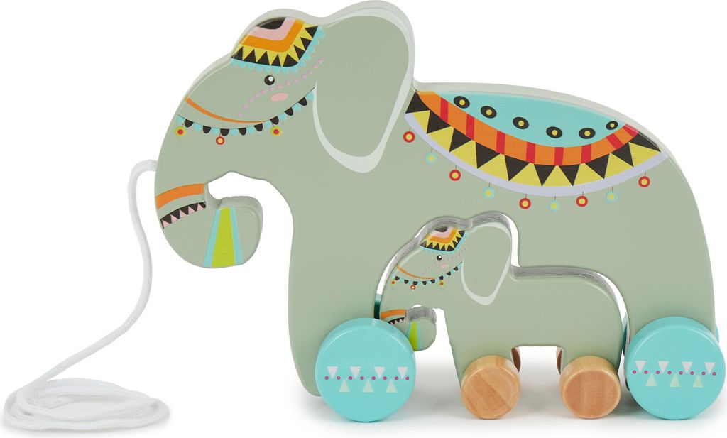 Bieco Nachzietier Elefant Holz Set | Nachziehspielzeug ab 1 Jahr | Süßes Nachziehtier aus Holz | Baby Spielzeug Holz Elefant mit Baby Elefant zum...