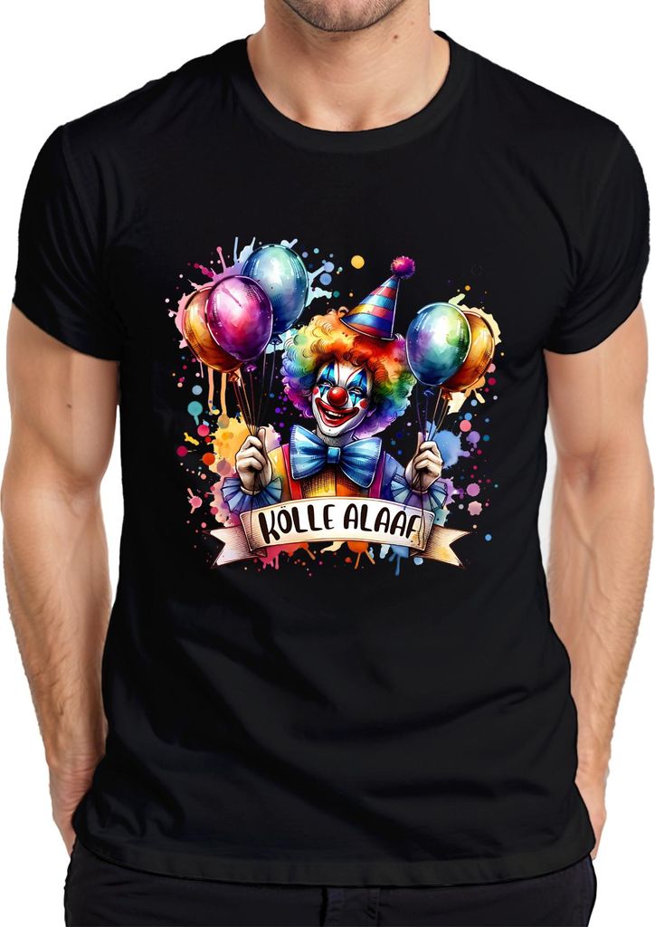 Kölle Alaaf Karneval Köln Clown Luftballons bunt Fasching Herren T-Shirt, Schwarz, XL