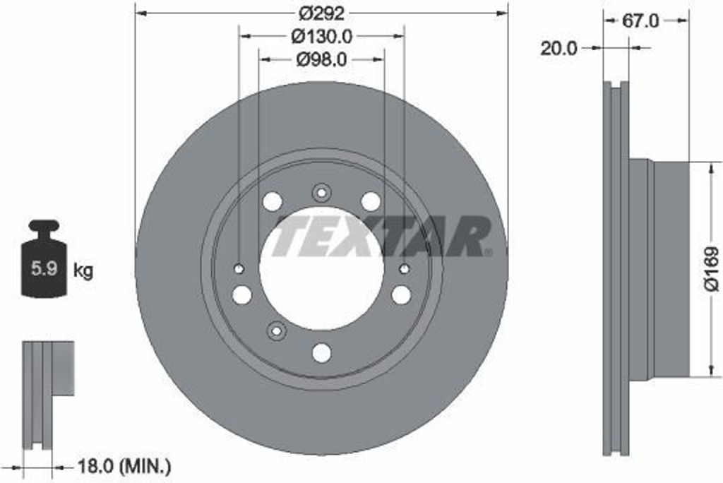 2x TEXTAR Bremsscheibe 92088903 für PORSCHE BOXSTER (986) 67mm 5 9kg 292mm