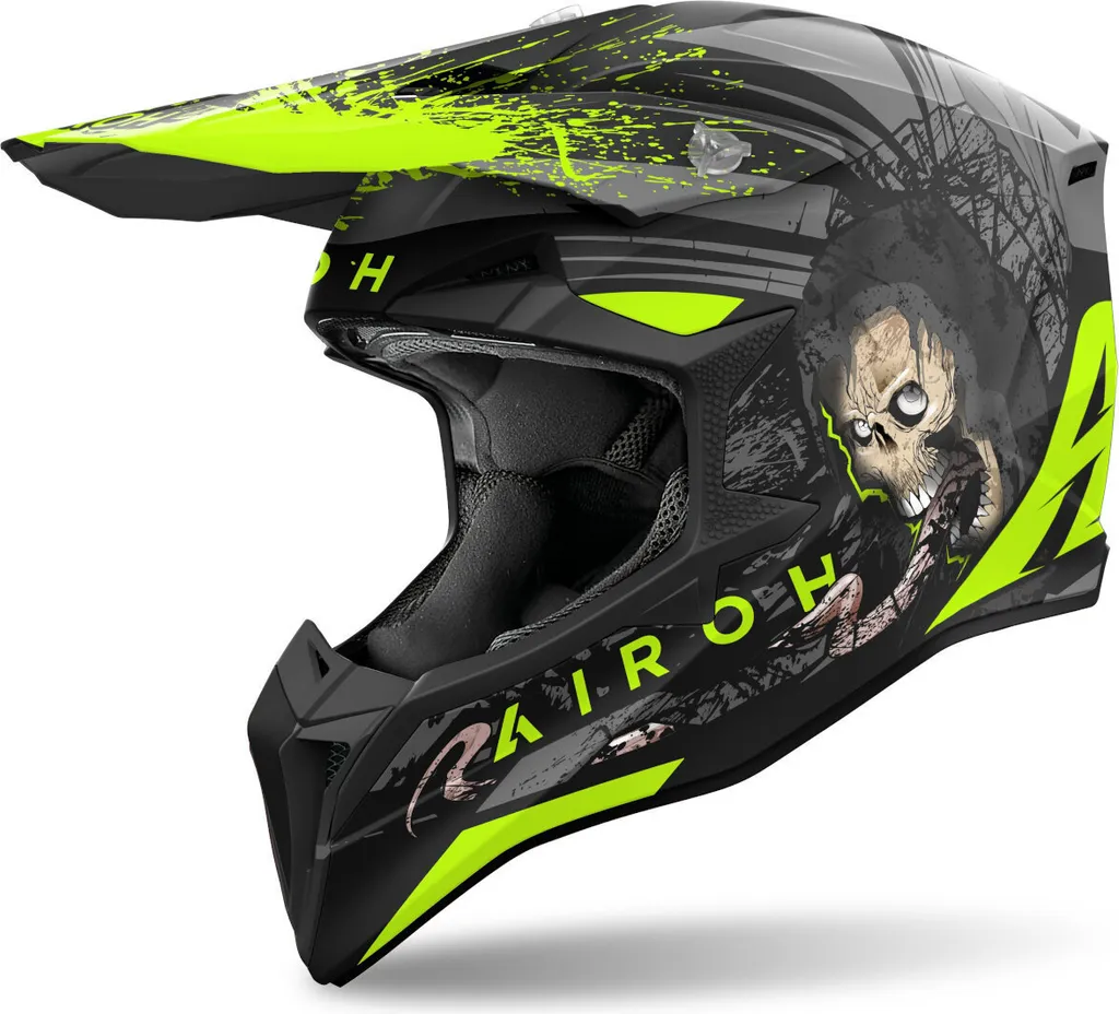 Casque de moto cross intégral Airoh Wraaap Darkness coloris noir jaune