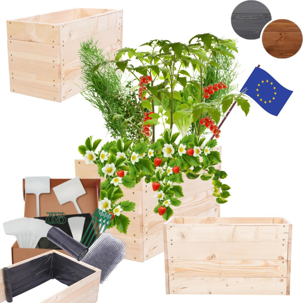 MODO24 Hochbeet Holz, Pflanzkasten, Massivholz, Kiefer, Kräuterbeet, Blumenkasten, Garten, Terrasse, 36x63x30 cm, Natur imprägniert, ZP06