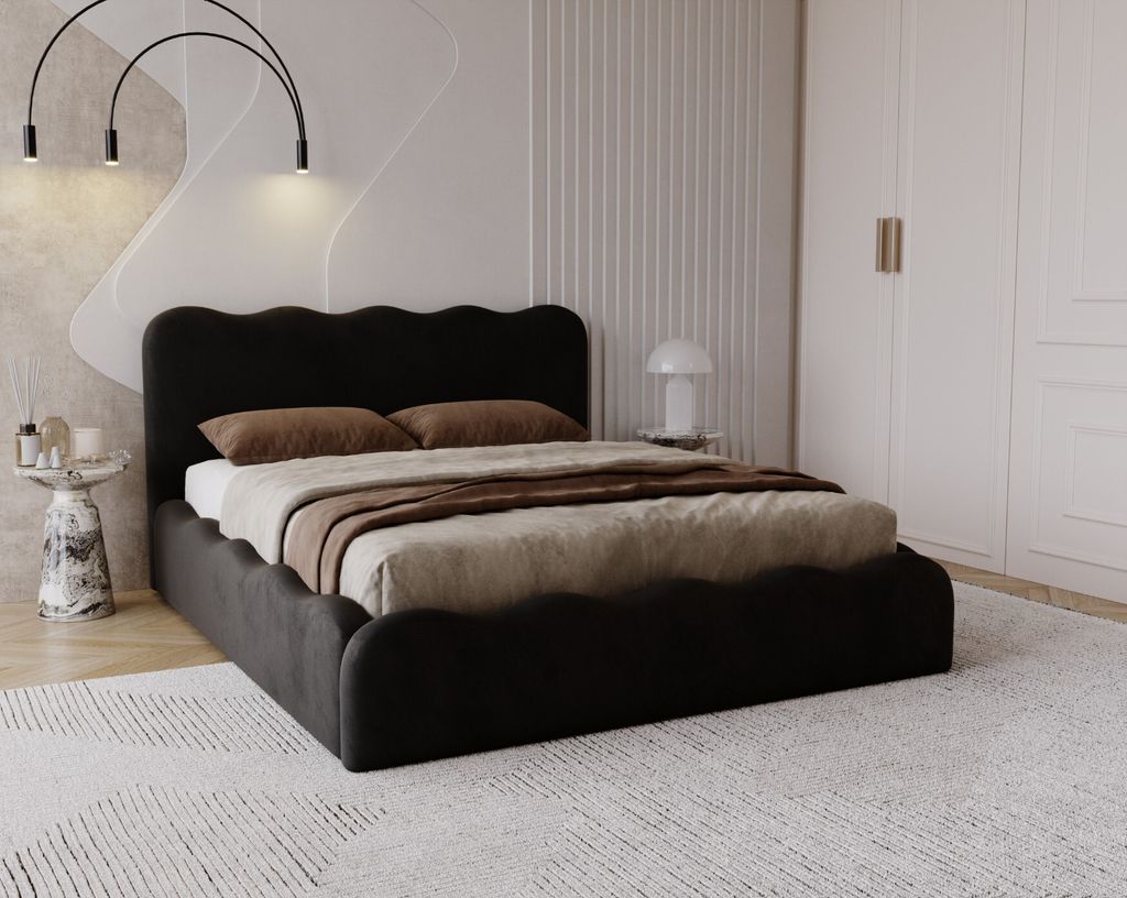 ADIDAR Exklusives Polsterbett Pablo 140x200 cm – mit Metallrahmen, Bettkasten, Lattenrost & hoher Schlafkomfort – Schwarz (Amor Velvet 4322)