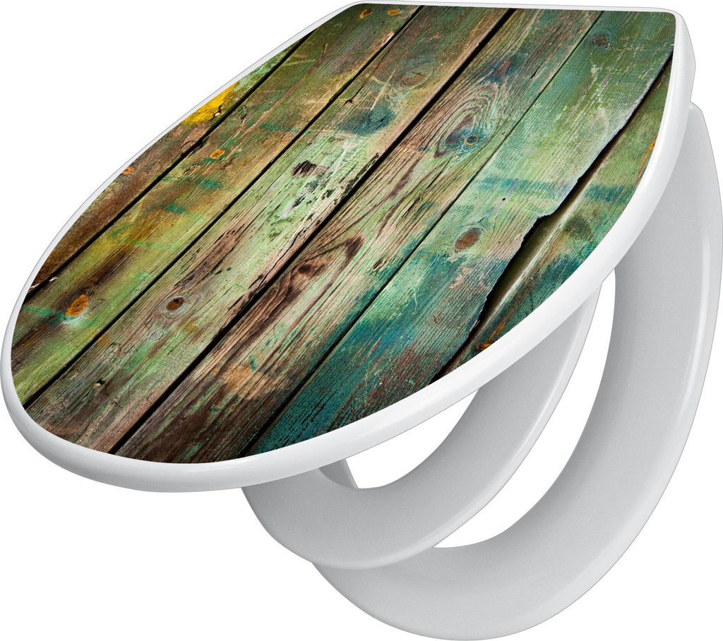 banjado Familien WC Sitz mit Absenkautomatik 37x44,5x5cm -Grünes Holz - Klodeckel/Klobrille mit kindersitz aus hochwertigem Polypropylen - univers...