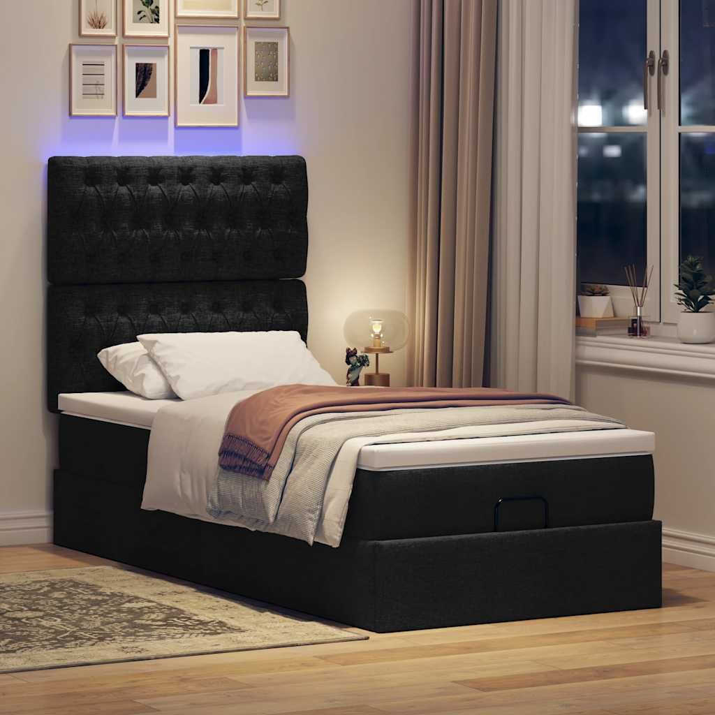 Maison Exclusive - Ottoman-Bett mit Matratze & LEDs Schwarz 90x200 cm Stoff