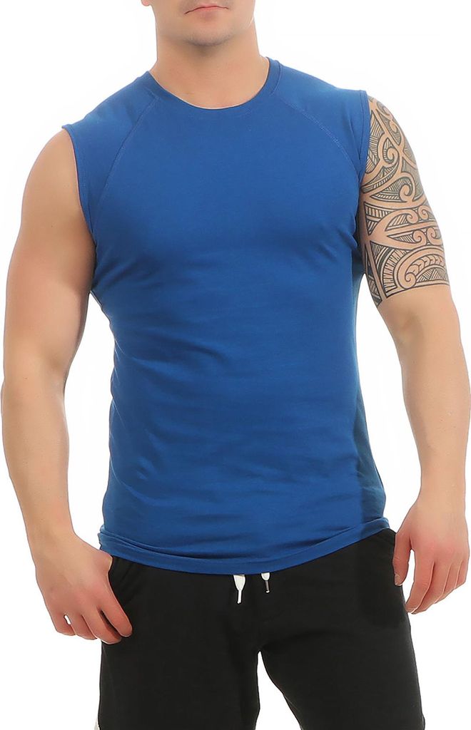 Mivaro Herren Tank Top aus Baumwolle in Blau - ärmelloses Basic Shirt mit Rundhals, Regular Fit, Größen S bis XXL