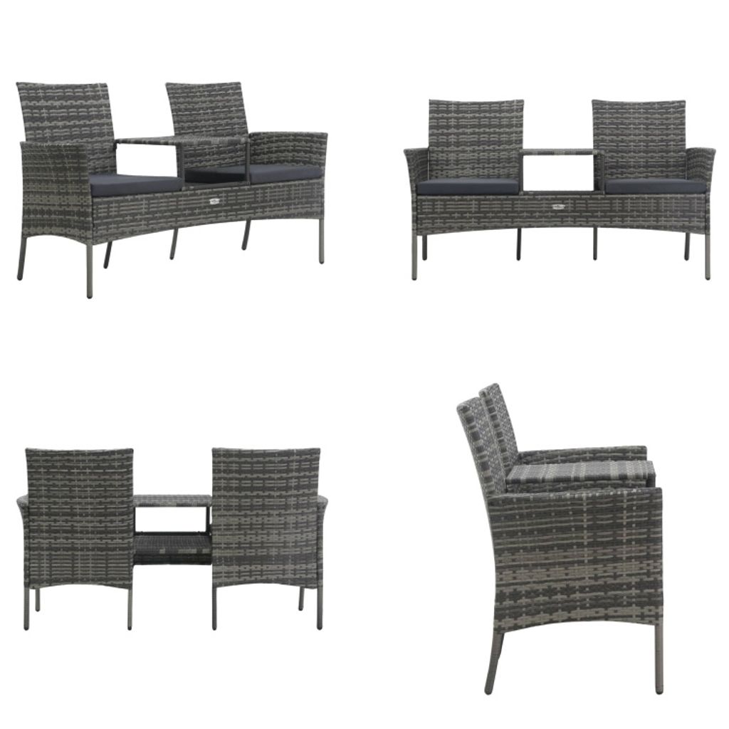 vidaXL 2 Sitzer Gartensofa mit Teetisch Poly Rattan Anthrazit - Gartenbank - Gartenbänke - Außenbank - Outdoor Bank