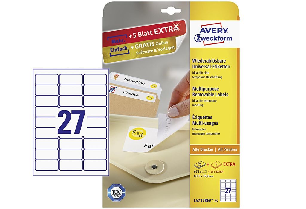 Avery Zweckform L4737REV-25 Étiquettes universelles, 63,5 x Image du produit 