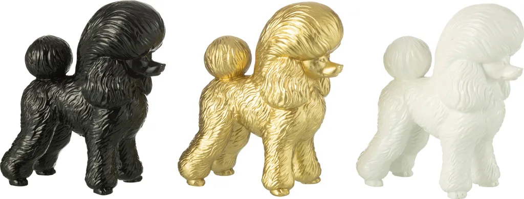 Caniche Design J-Line Résine Trio Or Noir Blanc - Décoration de Luxe