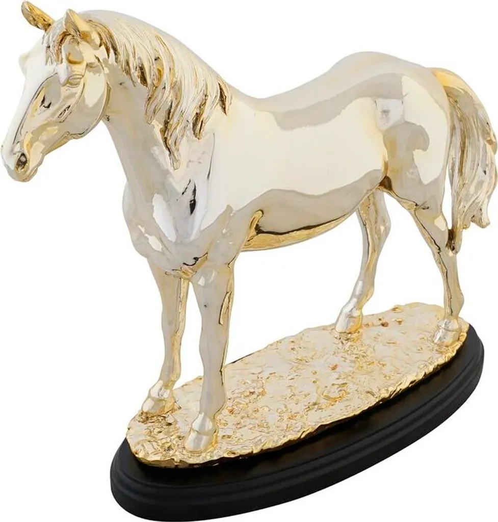Sculpture Cheval en Résine Finition Or et Noir Design Moderne 26cm
