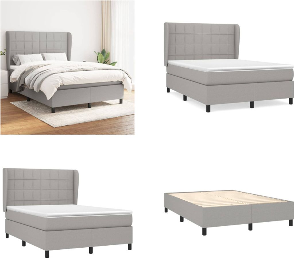 vidaXL Boxspringbett mit Matratze Hellgrau 140x200 cm Stoff - Boxspringbett - Boxspringbetten - Bett - Schlafzimmermöbel