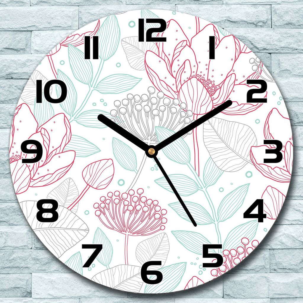 Wanduhr aus Glas Rund fi 30 Konturen von Blumen Quarz Deko Wohnzimmer Büro