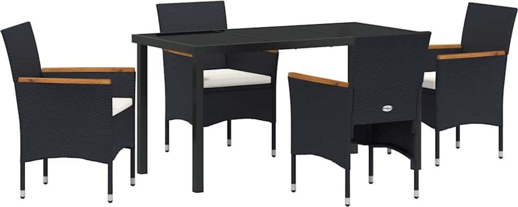 Garten Essgruppe mit Kissen 5 pcs Schwarz Poly-Rattan