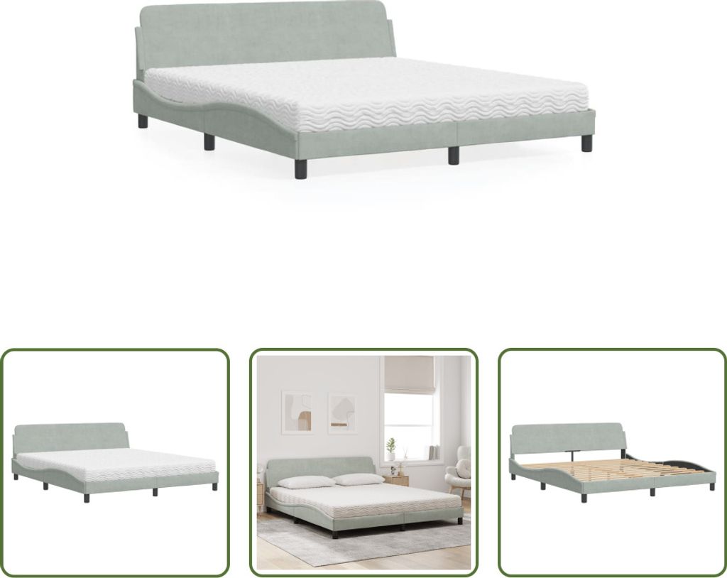 The Living Store Bett mit Matratze Hellgrau 180x200 cm Samt
