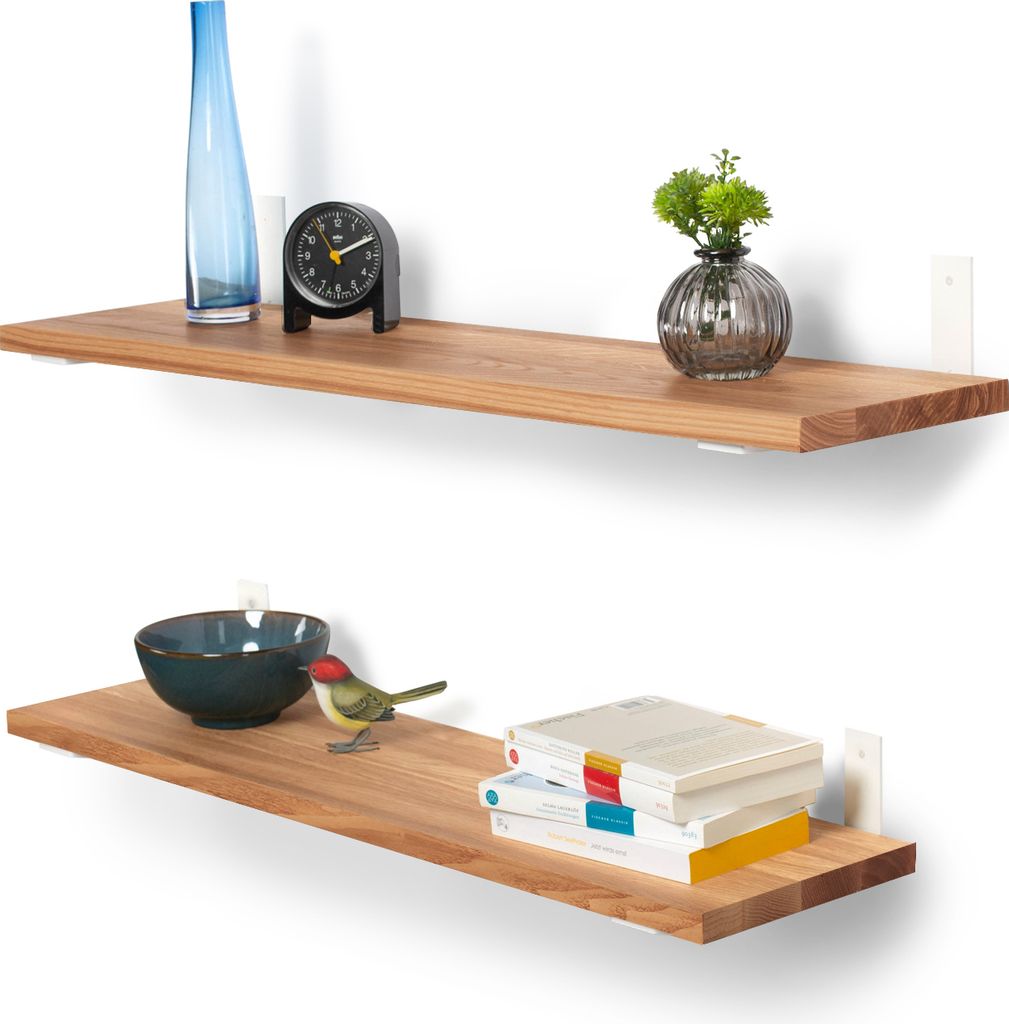 Rikmani Schweberegal Holzregal Wandregal TES 100 cm Braun-weiss