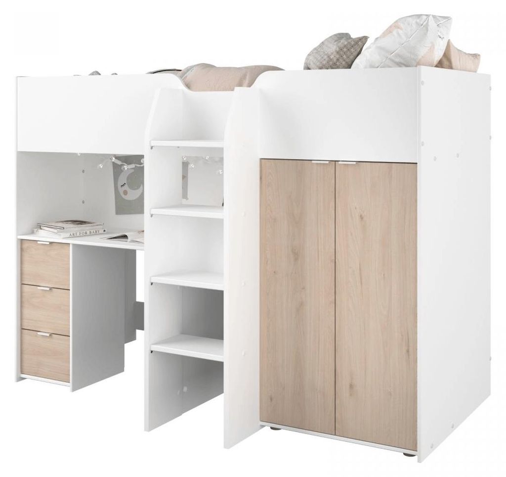 Parisot TOM Hochbett mit Schreibtisch und Kleiderschrank Produktbild 