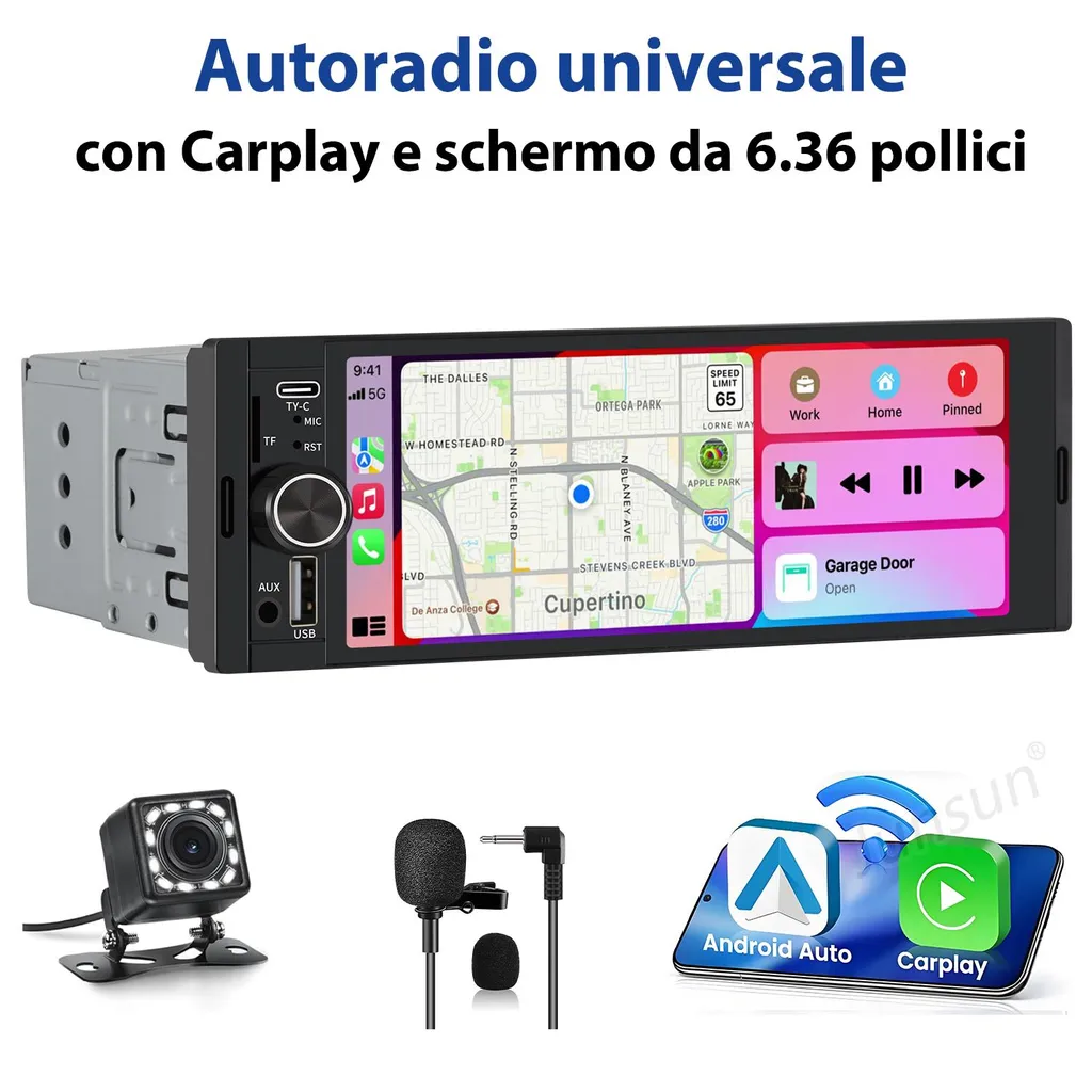 Recensione Junsun Autoradio 1 DIN 6,36 pollici con Android Auto Wireless