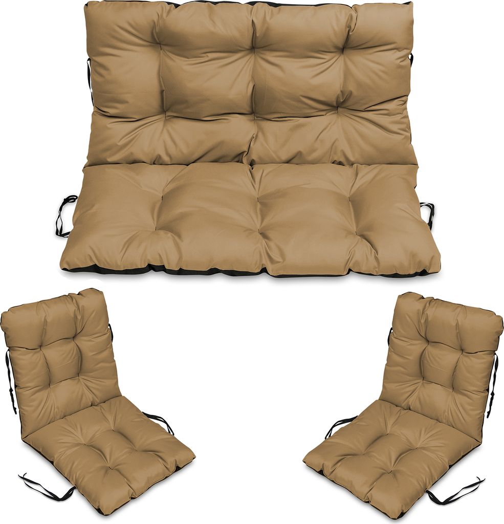 Sitzkissen Bankkissen Bankauflage - 100x50 cm und Rückenlehne 100x60 cm mit 2er 48x96 cm Stuhlkissen Set - Outdoor und Indoor - Beige