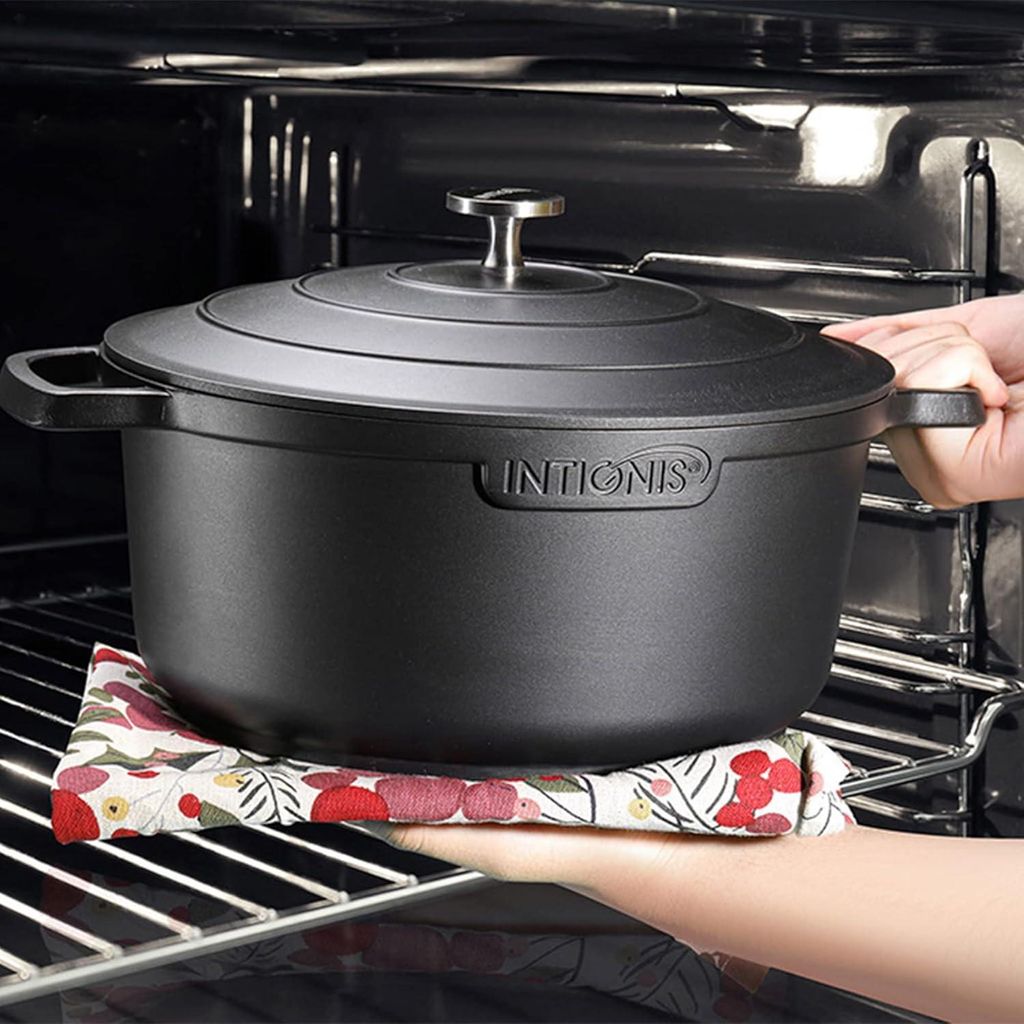 Bratpfanne mit Deckel, gegossenes Aluminium, ofenfeste Schmortopf, große Auflaufform 24 cm, leichter als Gusseisen, kompatibel mit Induktion (24 c...