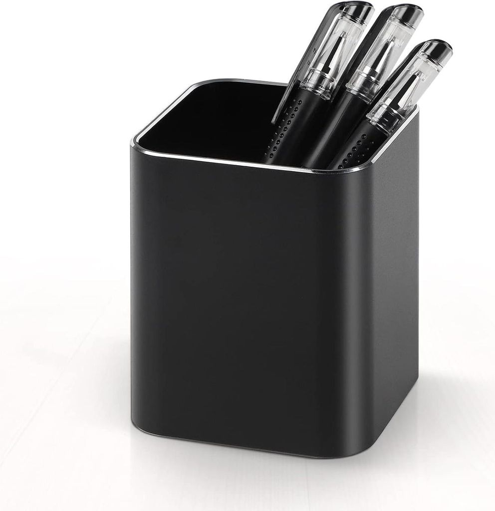 Schwarzer Metall Stifthalter - Make-up Pinsel Halter - Aluminiumlegierung Schreibtisch Organizer - Für Zuhause - Büro - Schule - Quadratisch