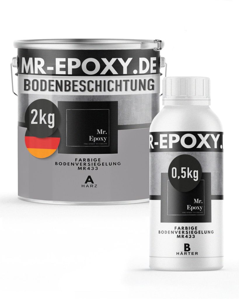 Mr. Epoxy Epoxidharz Bodenbeschichtung (2,5 kg, RAL 7036 Platingrau) - 2K Betonfarbe für Garagen, Keller & Werkstatt Boden - Flüssigkunststoff Ep...