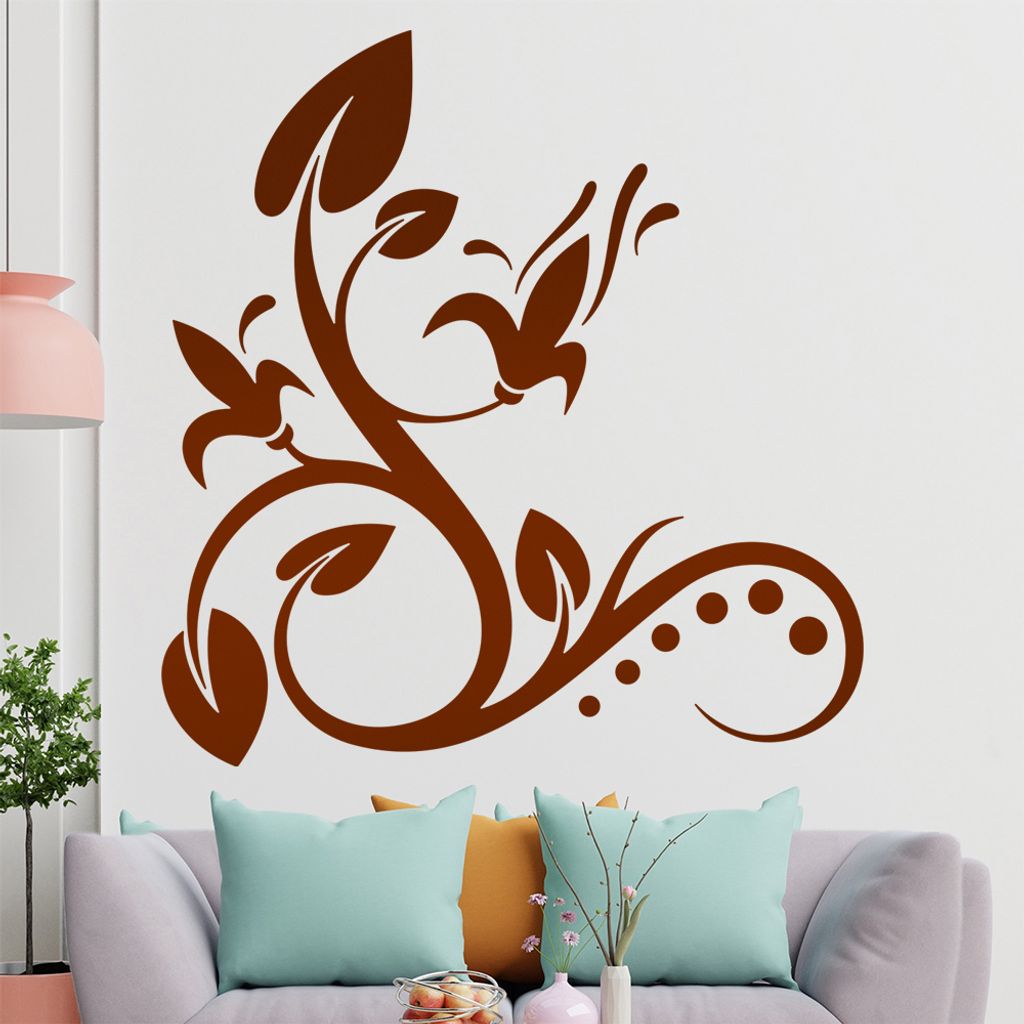Blume - Linien Punkte Wandtattoo in 6 Größen - Wandaufkleber Wall Sticker - Dekoration, Küche, Wohnzimmer, Schlafzimmer, Badezimmer