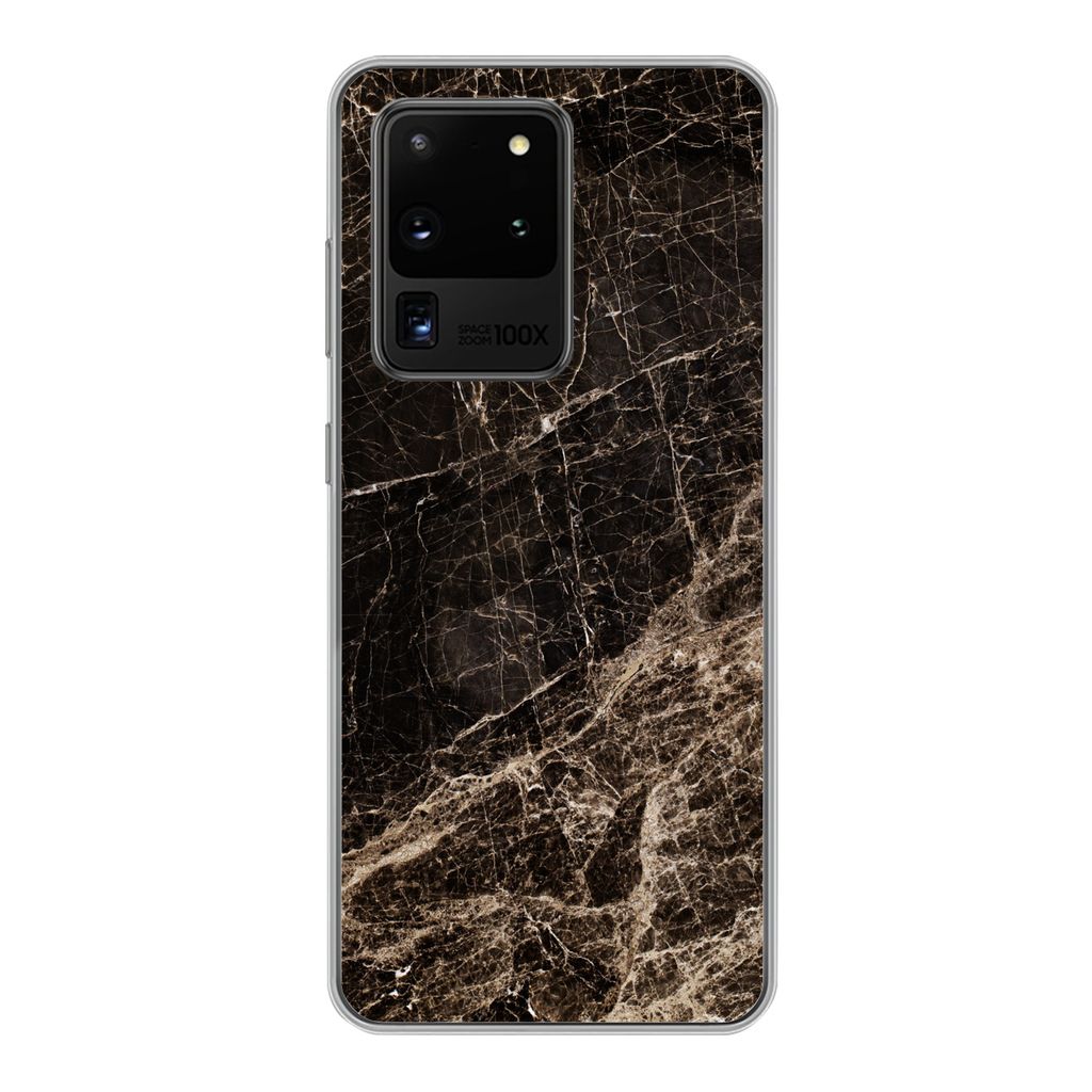 MuchoWow Handyhülle Schutzhülle Hülle für Samsung Galaxy S20 Ultra Marmor - Luxus - Schwarz Silikon Softcase Handy Hülle - Karteninhaber