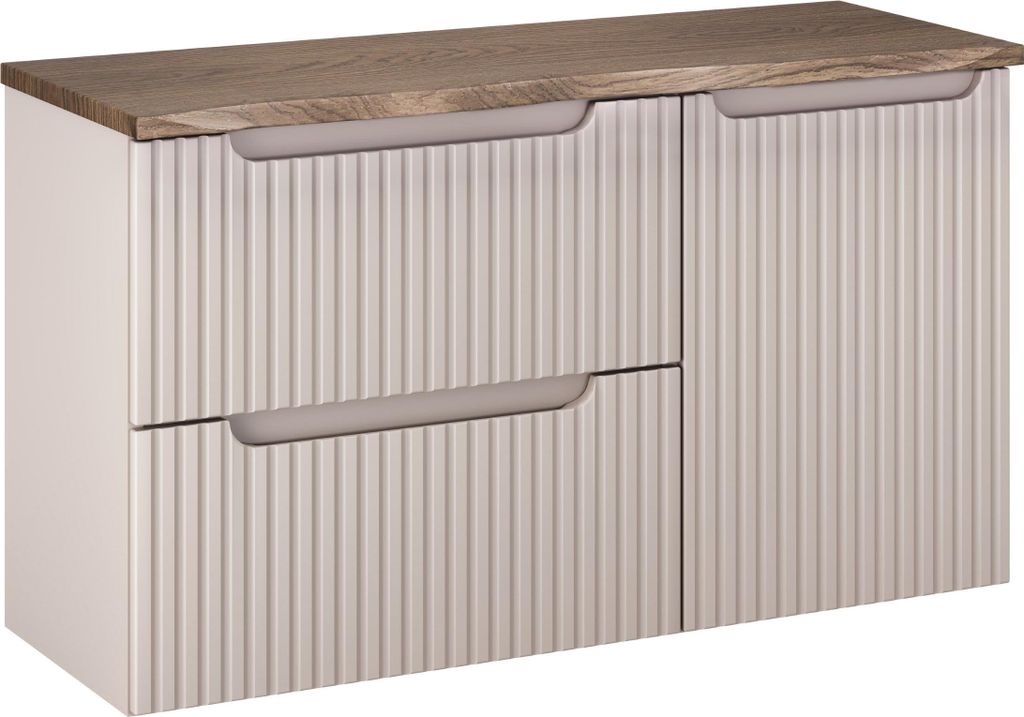 FURNLUX Waschbeckenschrank Nova Beige Und Eiche 100cm / Hauptfarbe: Beige / Abmessungen: 100 x 59 x 40 cm