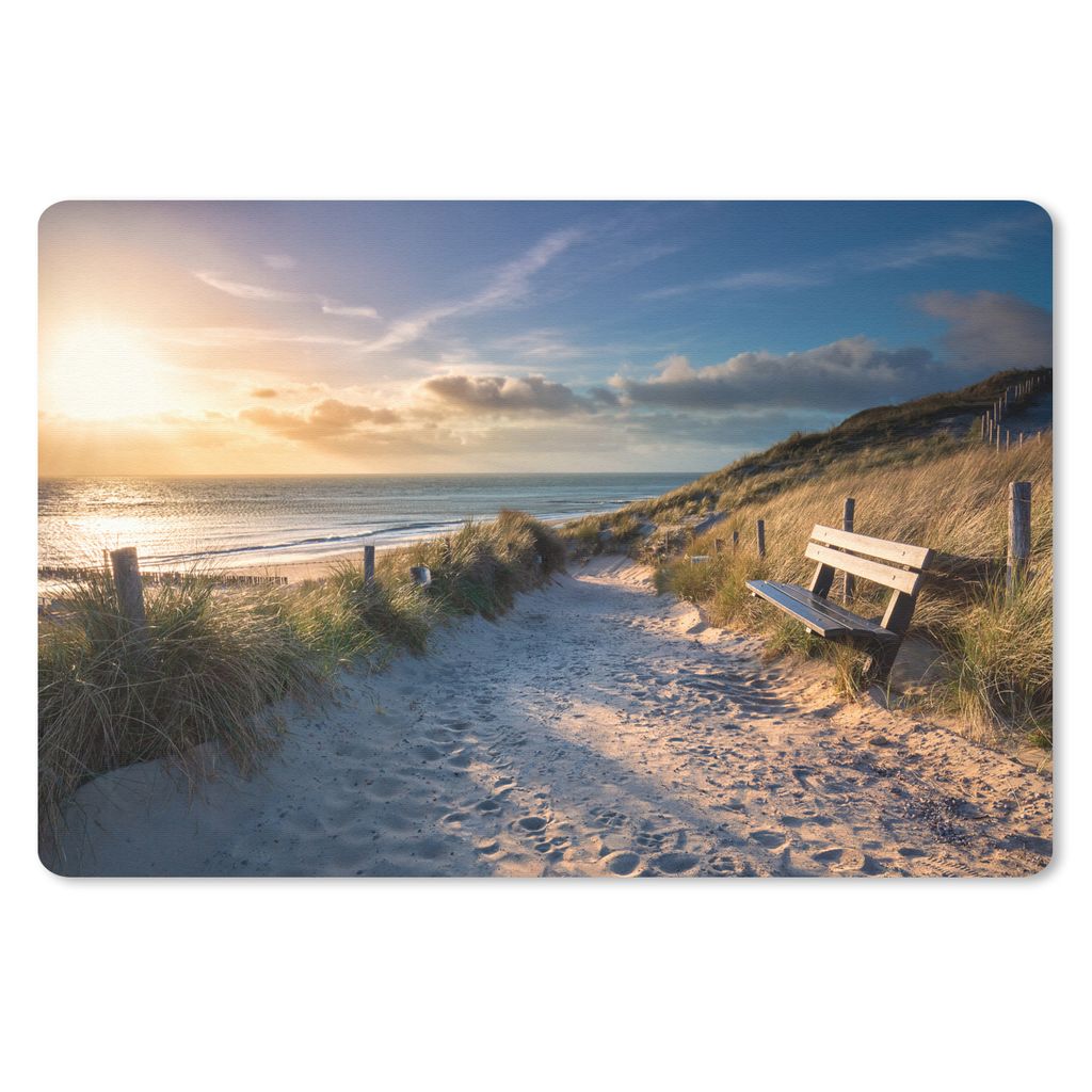 MuchoWow Schreibtischunterlage Sonnenuntergang - Strand - Düne - Gras - Bank 60x40 cm - XXL Mauspad - Großes Mauspad