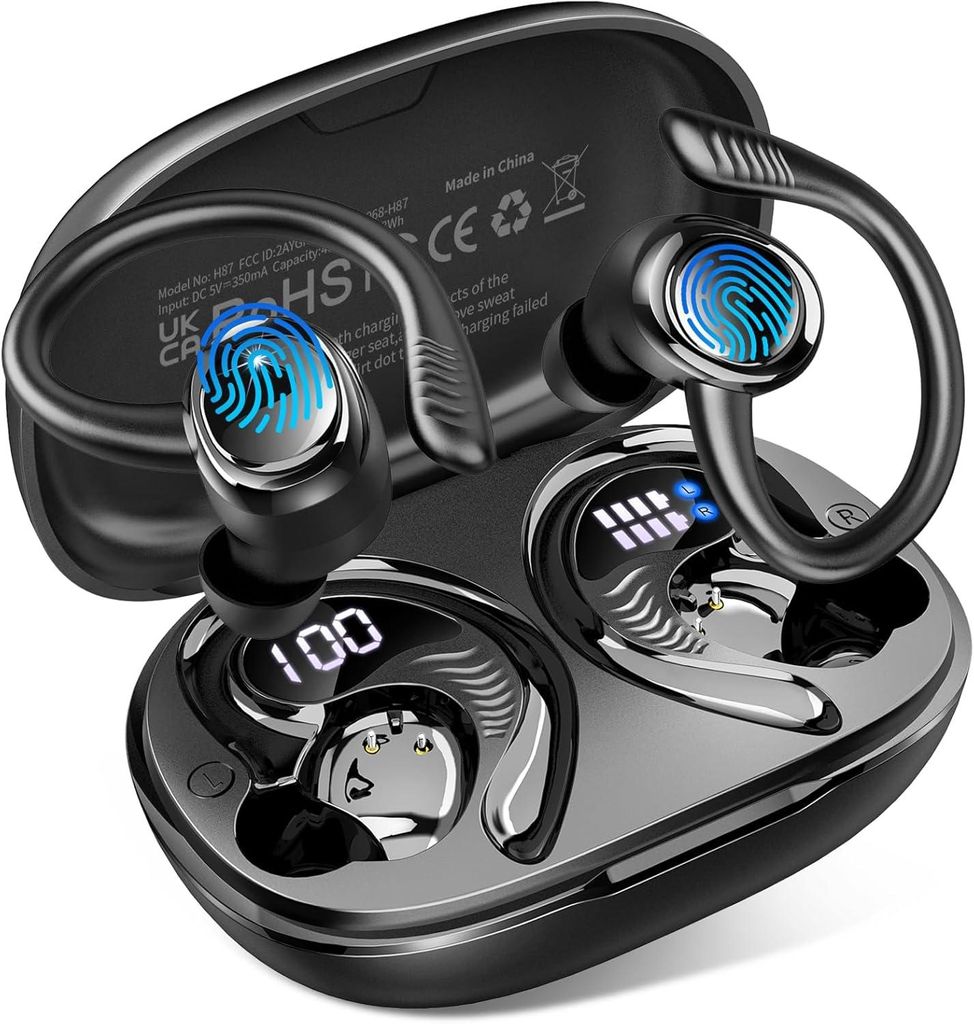 Bluetooth Kopfhörer Sport, 2026 Neu In Ear Kopfhörer Kabellos Bluetooth 5.4 mit 4 ENC Mic/6D Stereo, 50H Noise Cancelling Ear buds, Over-Ear Spor...