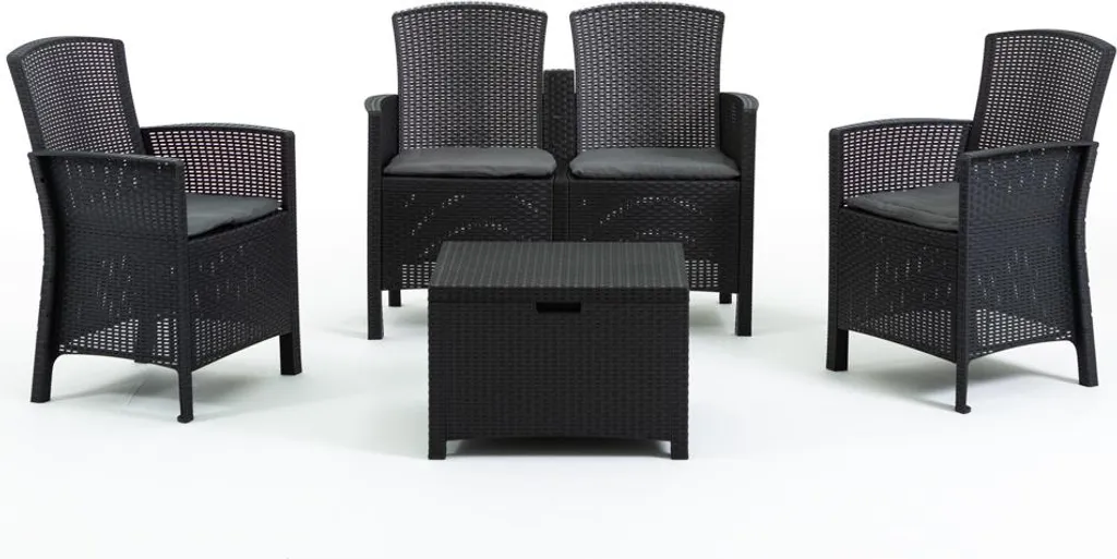 Salon de Jardin LUGANO en Résine Tressée avec Canapé et Table de Rangement