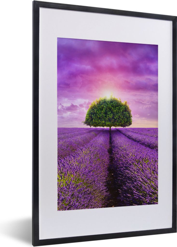 MuchoWow Gerahmtes Poster Lavendel - Baum - Lila - Wolken 40x60 cm - Poster mit Schwarzem Bilderrahmen Wandposter Rahmen Foto Bilder - Poster in ...