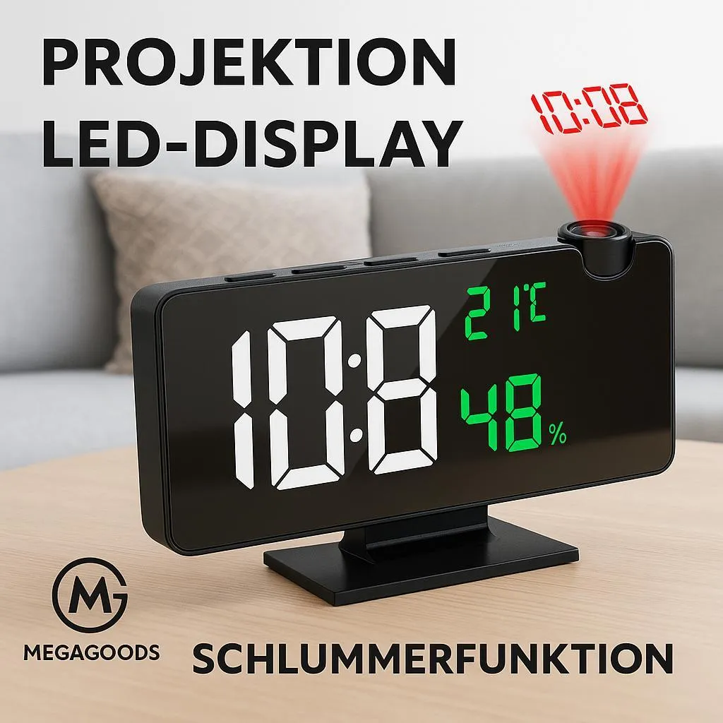 Réveil à projection LED avec température et snooze - Modèle Digital FR